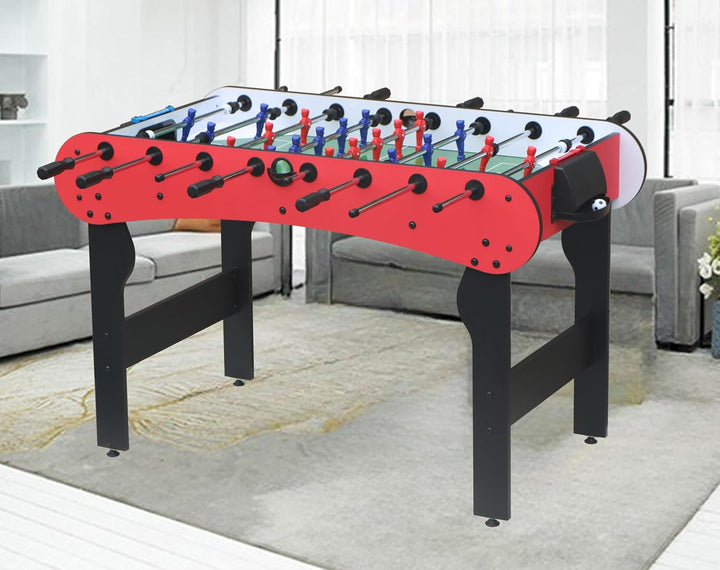 Exciting Indoor Foosball Table for Family Fun, Durable MDF & Steel, Game Table for All Ages, White and Red