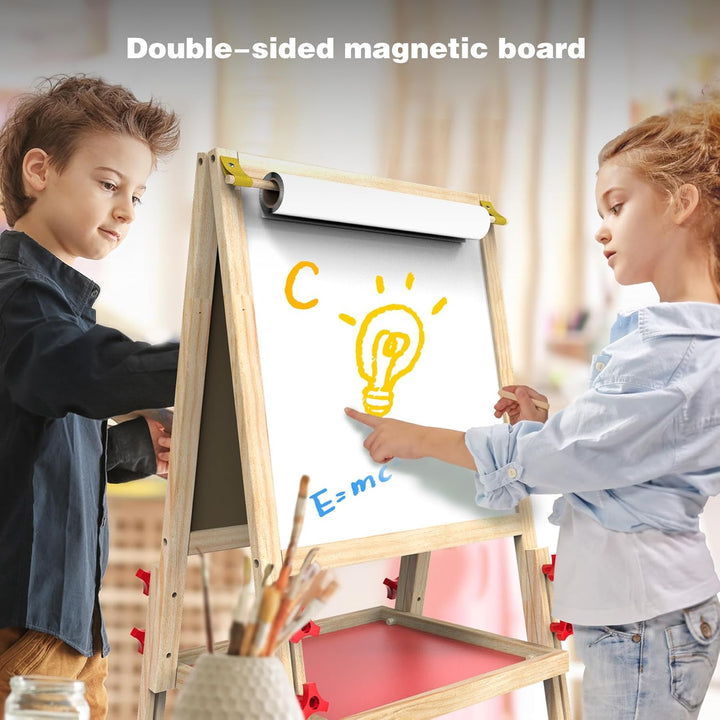 Art Easel for Kids Ages 4-8 Easels for Toddlers,Toddler Art Kids Easel Adjustable Wooden Magnetic Whiteboard Chalkboard for Kid Dry Erase Board Easel for Toddlers 3-4 Years Dual-Sided Drawing