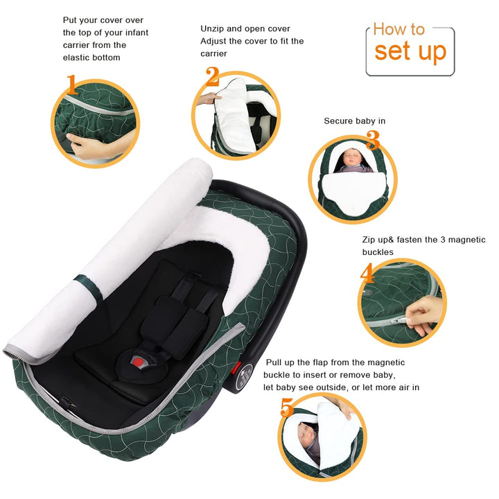 Baby Stroller Bunting Bags Winter Carseat Canopies Cover to Protect Baby from Cold Wind, Super Warm Plush Fleece Baby Carrier Cover for Infant Boys Girls