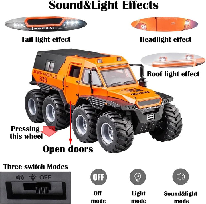 Toy Pickup Truck Model 1/24 Orange Alloy Collectibles Die-Cast Vehicles with Sound and Light