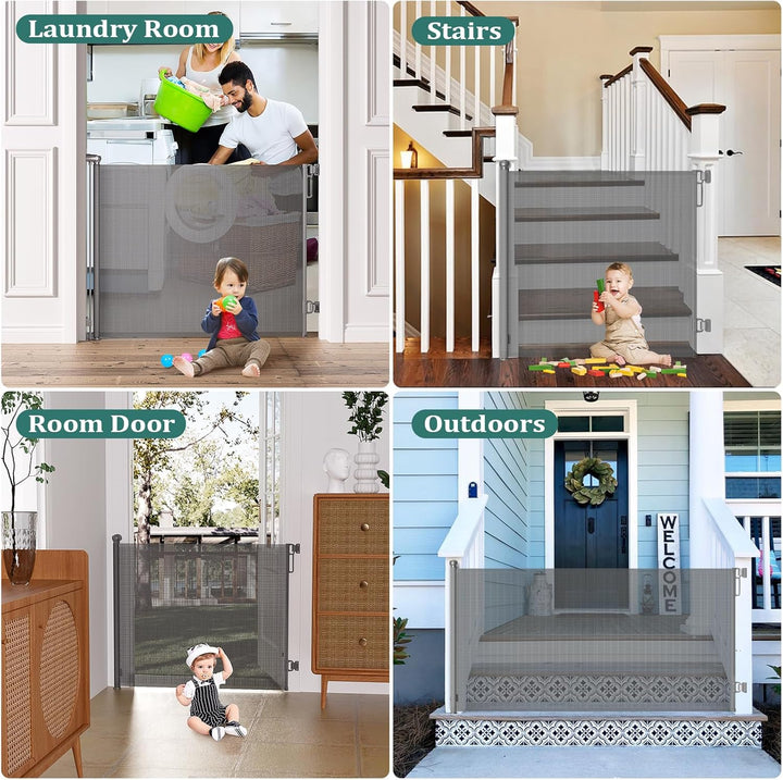Retractable Baby Gates Extra Wide | 55" Wide X 38" Tall Dog Gates for Stairs | Indoor/Outdoor Use | Child Gates for Doorways, Deck, Porch, Hallways, Patio - Gray