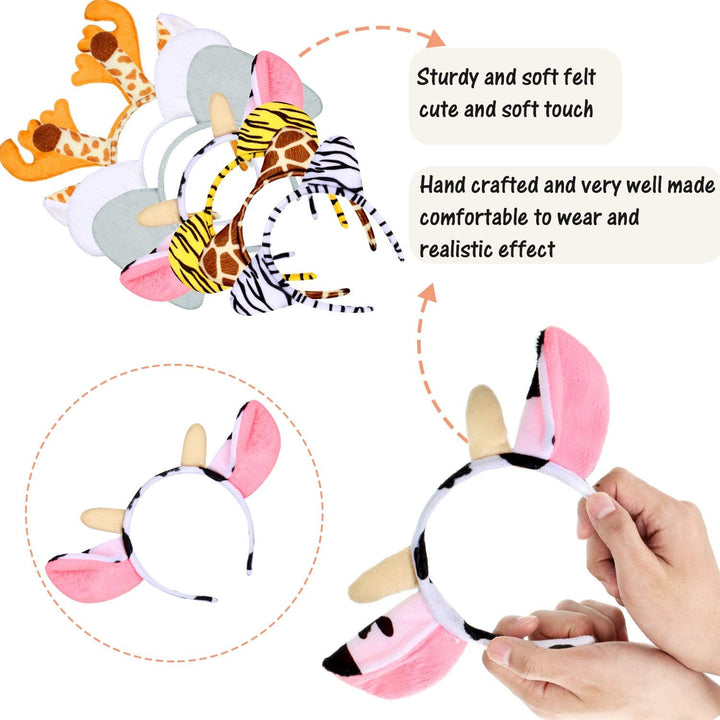 16 Pieces Animal Headbands Jungle Safari Party Favors Wild One Birthday Decorations Zoo Animal Ear Headbands for Kids Halloween Costume Cosplay Photo Booth Props Party Supplies