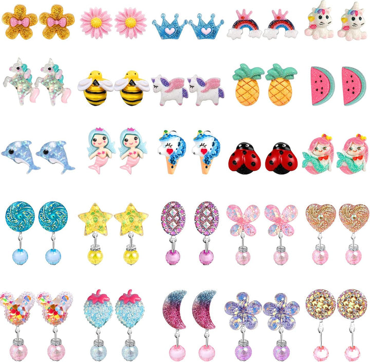 Clip on Earrings Hypoallergenic Clips Earrings Sets Suitable for Ages 4-12 Little Girls, Cute Small Clips on Earrings Jewelry Gifts Set