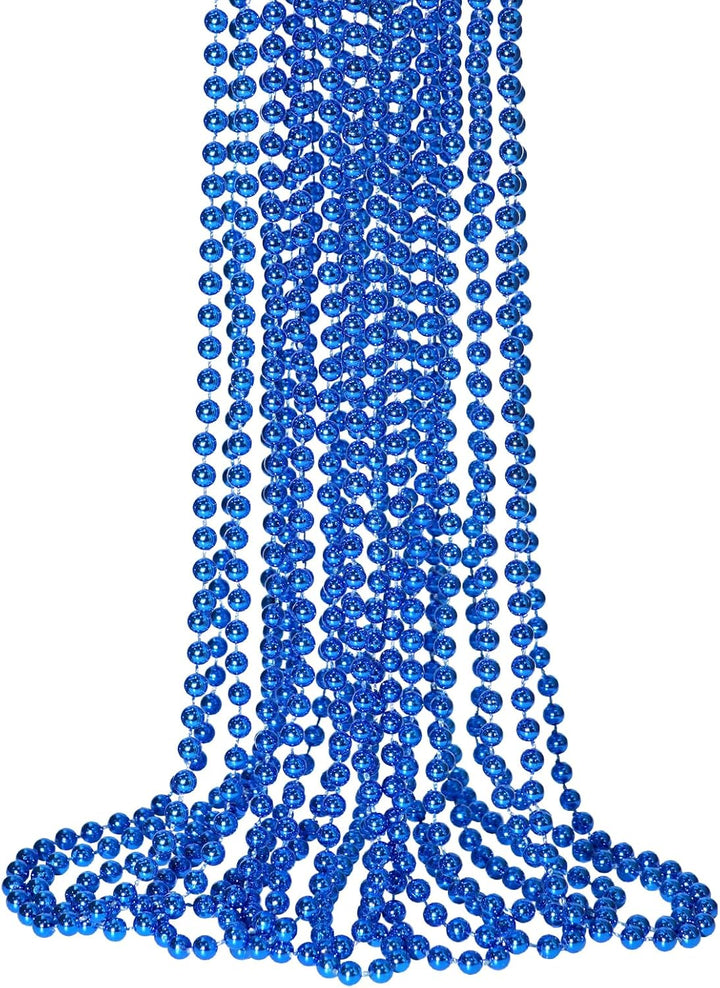 12 PCS Gold Bead Necklaces, Mardi Gras Christmas Beads 33" Metallic Beaded Costume Party Necklaces for Parade Throws, Wedding, Birthday, Pirate Party Favors