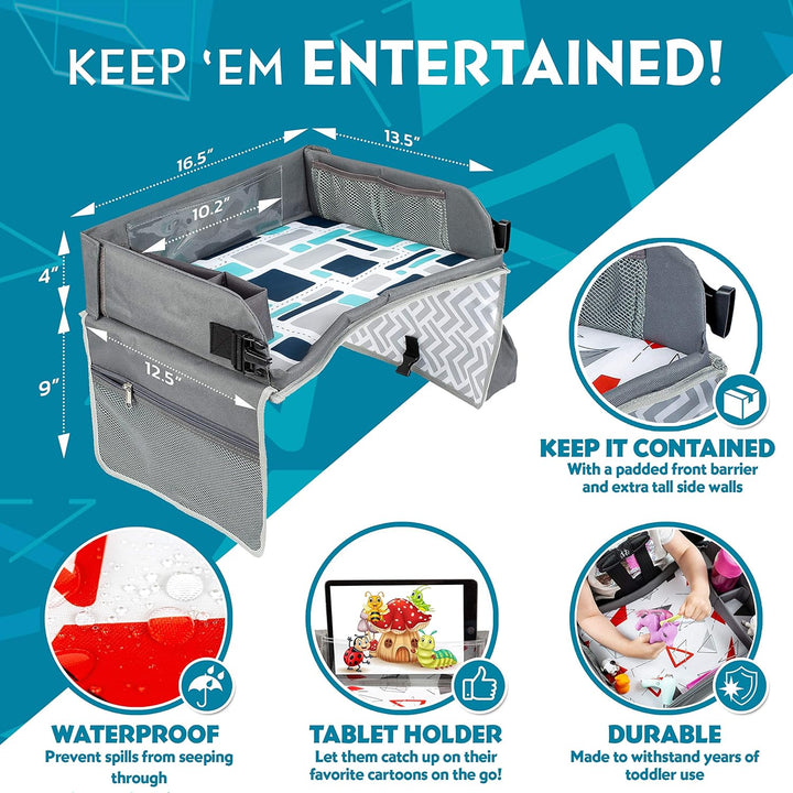 Travel Tray, Toddler Car Seat Lap Tray, Road Trip Essentials Activity Table (Blue/Gray)