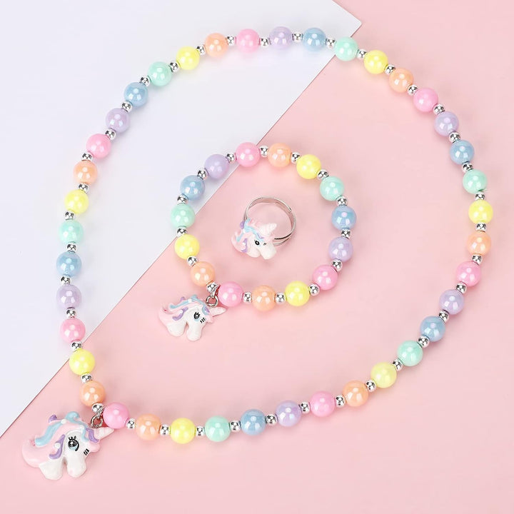 Unicorn Stretch Necklace Little Girl Toddler Necklace Bracelet Set, Little Princess Jewelry Accessories Favors Bags for Girls (2)