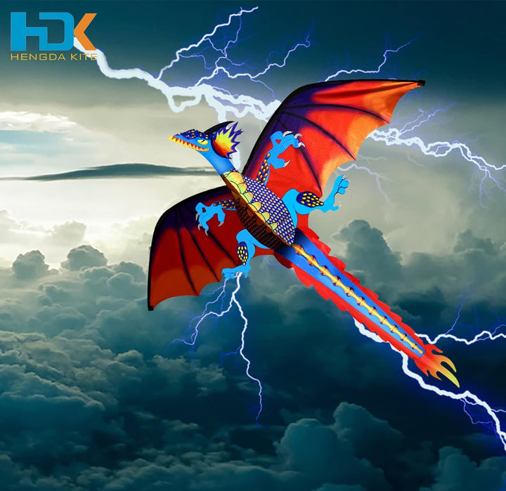-Upgrade Classical Dragon Kite Stereoscopic Dragon Kites for Kids & Adults Easy to Fly for Beginner Easter 55Inch X 62Inch Single Line with Tail