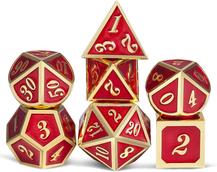 Metal Dice Set D&D, 7 Die Metallic Polyhedral Dice Set with Gift Metal Box and Gold Number for DND Dungeons and Dragons Role Playing Games (Black and Gold)
