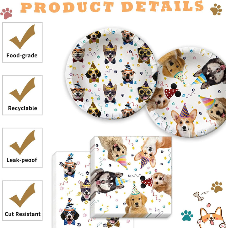 Dog Birthday Party Supplies Serves 20, Puppy Party Decorations Dog Party Plates Banner Napkins Paws Balloons Table Cover and Cake Topper for Doggy Kids Dog Party Decorations