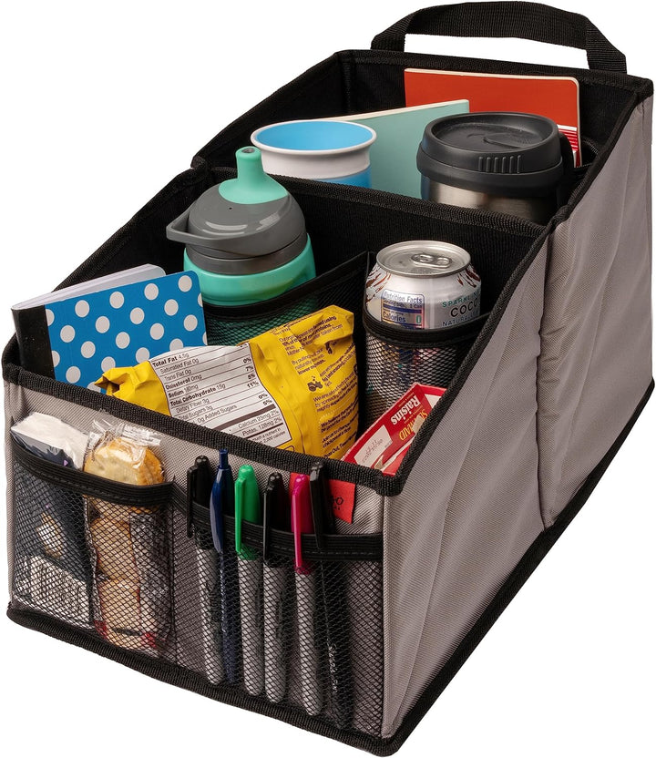 Backseat Car Organizer for Front & Rear Seats - Black Oxford - 9 Compartments & Cup Holders for Travel & Road Trip Essentials for Kids - Fits Cars, Trucks & Vans