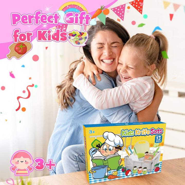 Kids Kitchen Knife Set for Real Cooking & Basket,Montessori Toys for 3 4 5 6 7 8 9 10 Year Old Girls Birthday Gifts, Toddler Knife Set, Toddler Kitchen Tools