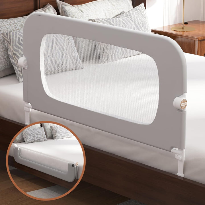 Bed Rail for Toddlers, Baby Bed Rail Guard for Kids, Toddler Bed Rails with Reinforced Anchor Fit, Height Adjustable & Foldable Bed Rail Guard for Twin, Full, Queen & King Beds (White, 32IN)