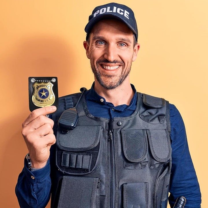America Police Badge for Kids Pretend Play PD Badge with Chain & Belt Clip