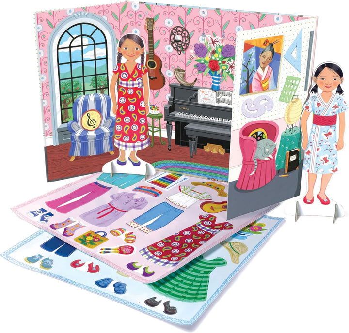 : Musician and Artist Paper Doll Reusable Set, Comes with a 2 Sided Stand-Up Scene, Heavy Duty Board, Perfect for Ages 5 and Up