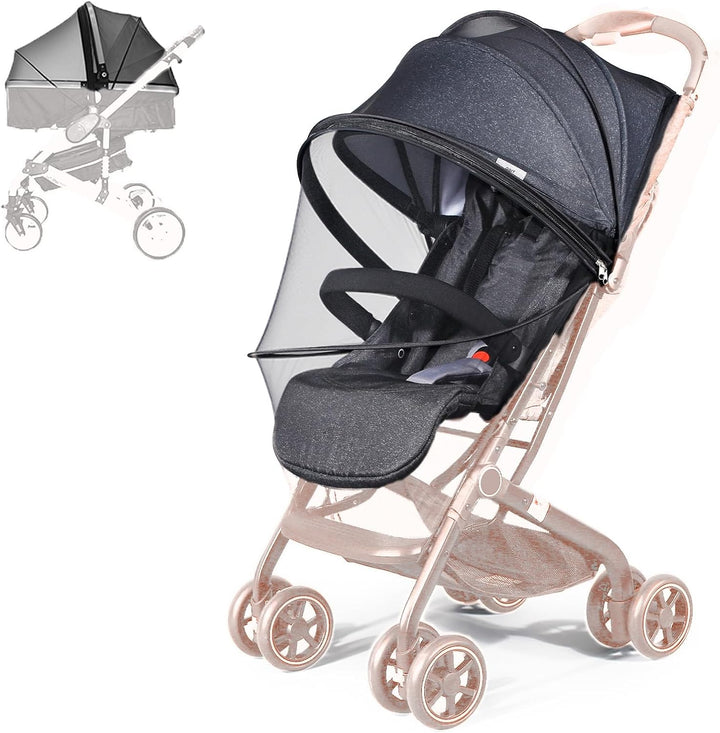 UPF50+ Sunshade Stroller Cover, Universal Breathable 3D Baby Mosquito Net, 2-In-1 Stroller Sun Shade with Two-Way Zipper, UV Protection, Privacy Netting for Stroller