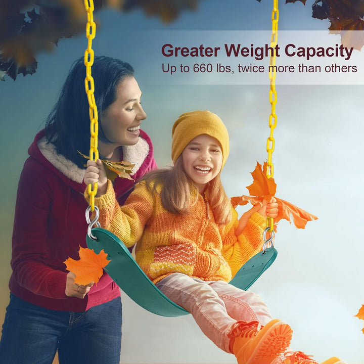 Swing Seat Support 660Lb with 68.9 Inch Anti-Rust Chains Plastic Coated 23.6 Inch Tree Hanging Straps and Locking Buckles Outdoor Playground Tree Swing-Green