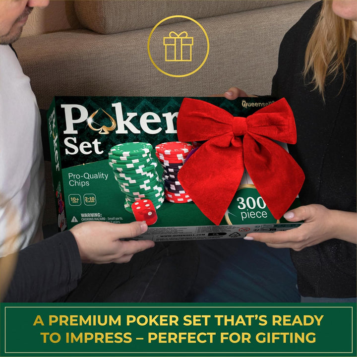 Poker Set with 300 Poker Chips 11.5 Gram for Texas Holdem – Professional Weight Poker Chips Set with 2 Decks Cards, Big Small Dealer Buttons, and Dices – Premium Poker in Aluminum Case
