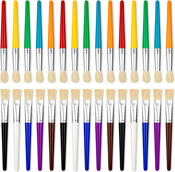 Paint Brushes for Kids, 10 Pcs Big Washable Chubby Toddler Paint Brushes, Easy to Clean & Grip round and Flat Preschool Paint Brushes with No Shed Bristle for Acrylic Paint, Washable Paint