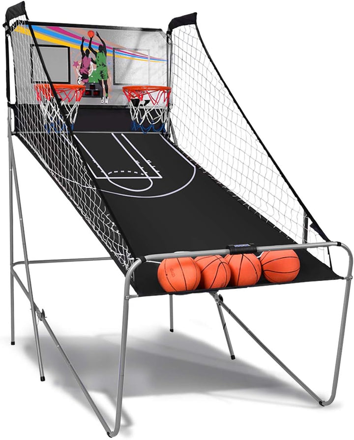 Arcade Basketball Game Indoor Foldable with 8 Game Modes, Arcade Sound, 4 Balls and Inflation Pump, Electronic Basketball Games for All Ages Home