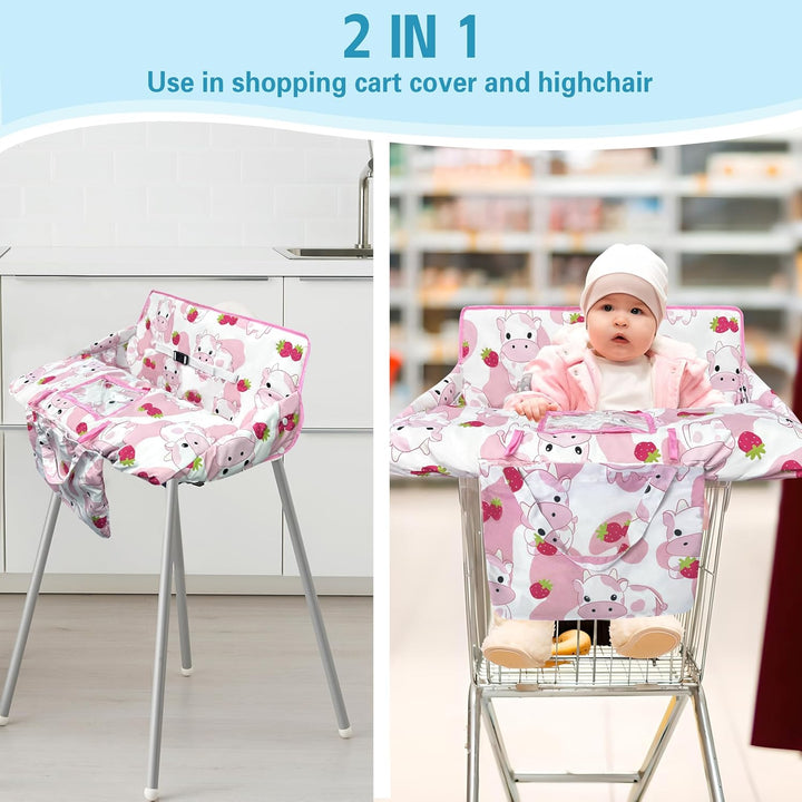 Shopping Cart Cover for Baby,2-In-1 High Chair Cover Soft,Portable, and Machine Washable,Comfortable Cotton Seat Pad with Safety Harness and Portable Cloth Bag,Fits All Supermarkets and Restaurants