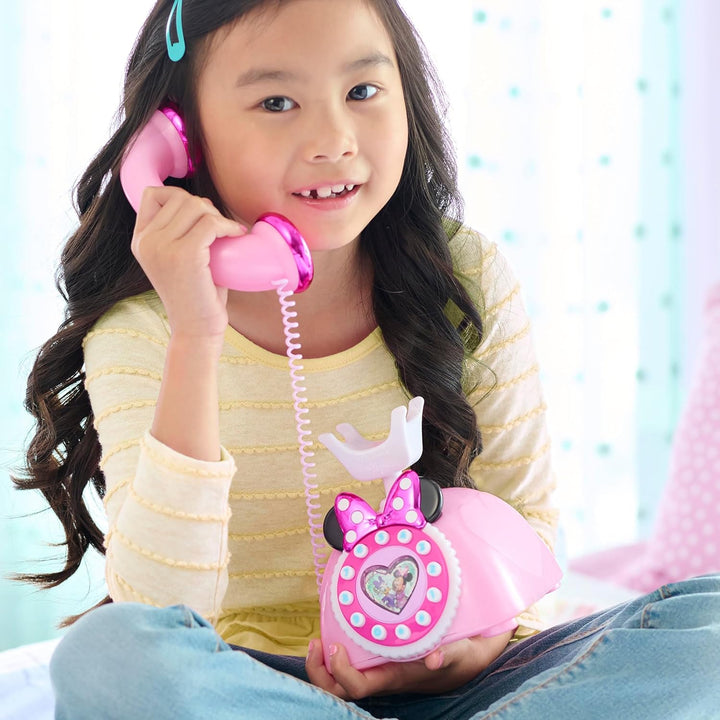Disney Junior Minnie Mouse Ring Me Rotary Style Phone with Lights and Sounds, Pink, Kids Toys for Ages 3 up by