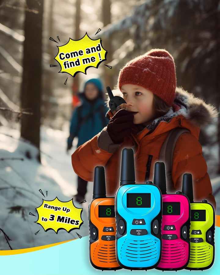 Walkie Talkies for Kids Long Range - 4 Pack Kid Walkie Talkies with Replaceable Shell Backlit LCD Flashlight 3 Miles Range - Gifts and Toys for 5-7 Year Old Boys and Girls
