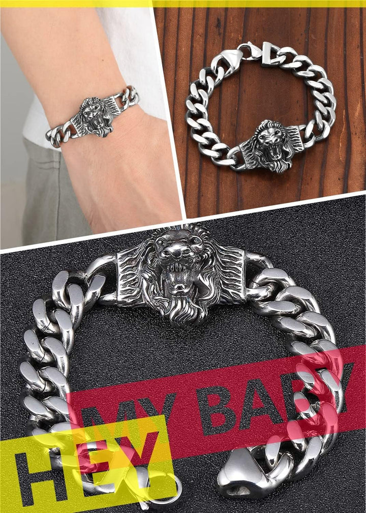 European and American Style Cool Lion Head Cuban Chain Men 316 Stainless Steel Bracelet Jewelry Gift