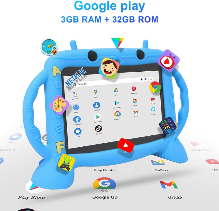 Kids Tablet, 7 Inch Tablet for Kids 3-10, Educational Learning Toddler Tablet Android 11, 3GB RAM+32GB ROM Storage, Google Play Youtube (Blue)