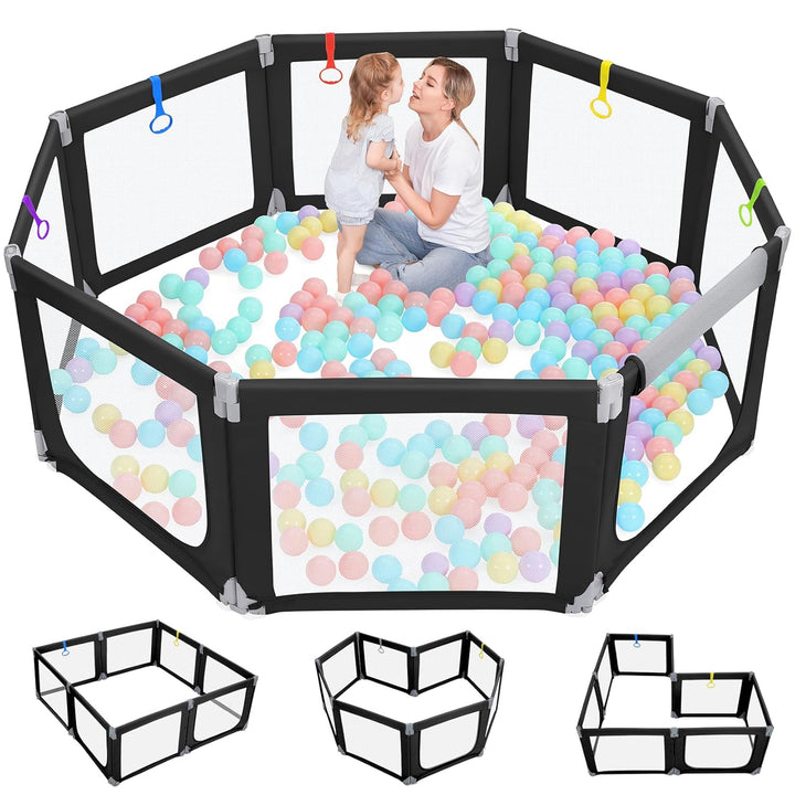 Baby Playpen, 48"×48" Play Pens for Babies and Toddlers, Safe Anti-Fall Play Yard with Gates, Baby Fence with Breathable Mesh, Indoor & Outdoor Kids Activity Center, Anchor Grey