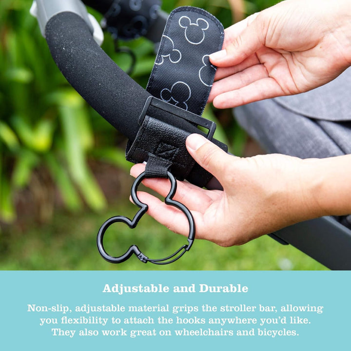 Disney Baby by  Baby Stroller Hooks - Essential Travel Accessories for Mom, Carabiner Clip for Stroller, Heavy Duty, Holds Water Bottles & Diaper Bags - Mickey Mouse, 2 Pack