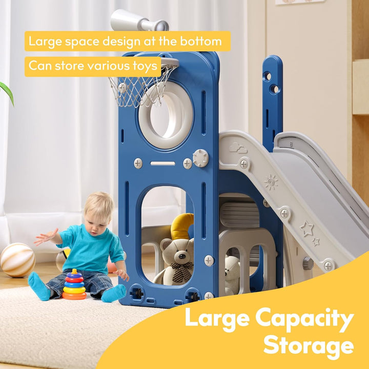 6 in 1 Toddler Playset with Slide,Toddler Slide,Slide for Kids with Basketball Hoop,Ball,Ring Toss,Kids Slide Toddler Playground Toddler Slide Indoor Outdoor Toys