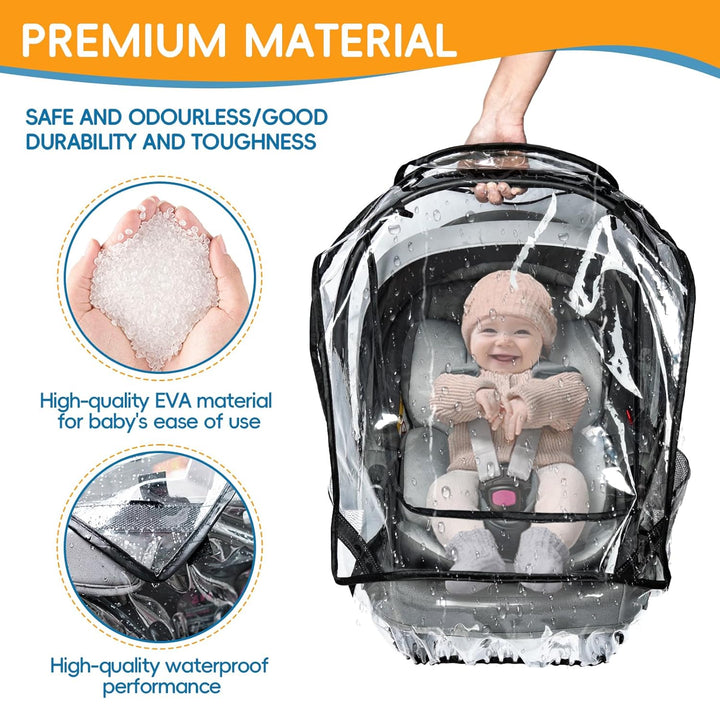 Car Seat Rain Cover, Baby Car Seat Rain Cover Universal with Side Ventilation and Quick-Access Large Window, Protected from Rain, Snow, Wind and Dust, Baby Travel Accessories
