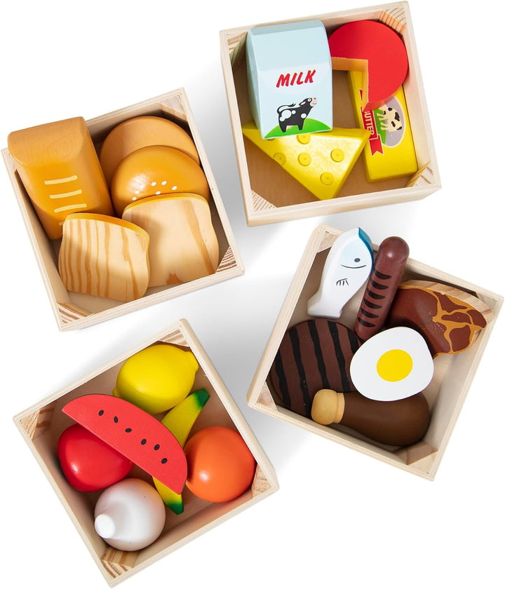 Food Groups - 21 Hand-Painted Wooden Pieces and 4 Crates