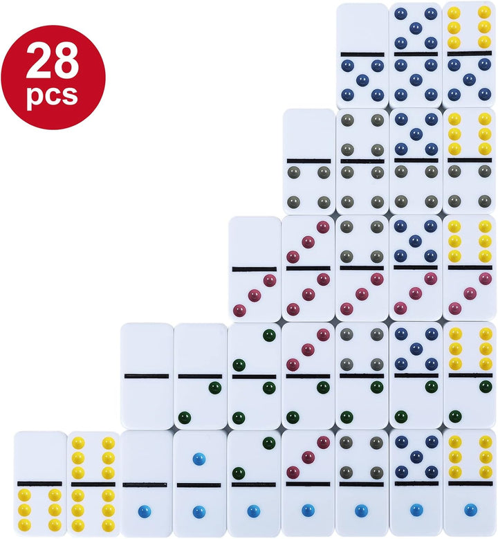 Double Six Dominoes Set with Tin Box - 28 Color Double 6 Domino Tiles for Kids & Adults, Classic Family Board Games for 2-4 Players, Travel, Party
