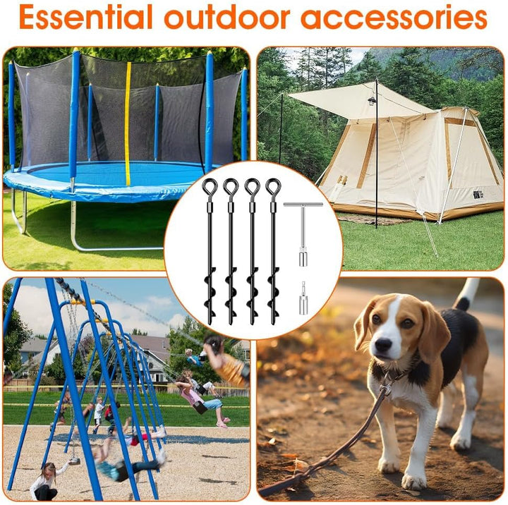 Ground Anchors Screw In, Heavy Duty Tent Stakes Trampoline Anchors 4Pack, Ground Anchors for Camping Tent, Canopies, Carports, Canopy, Sheds, Swing Sets,14In Ground Anchors for High Winds