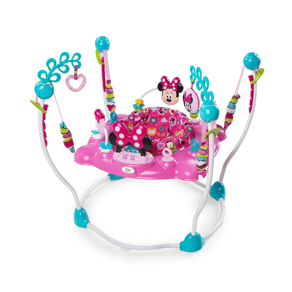 Disney Baby MINNIE MOUSE Peekaboo Baby Activity Center Jumper with 8 Toys, Lights & Sounds, 360-Degree Seat, 6-12 Months (Pink/Blue)