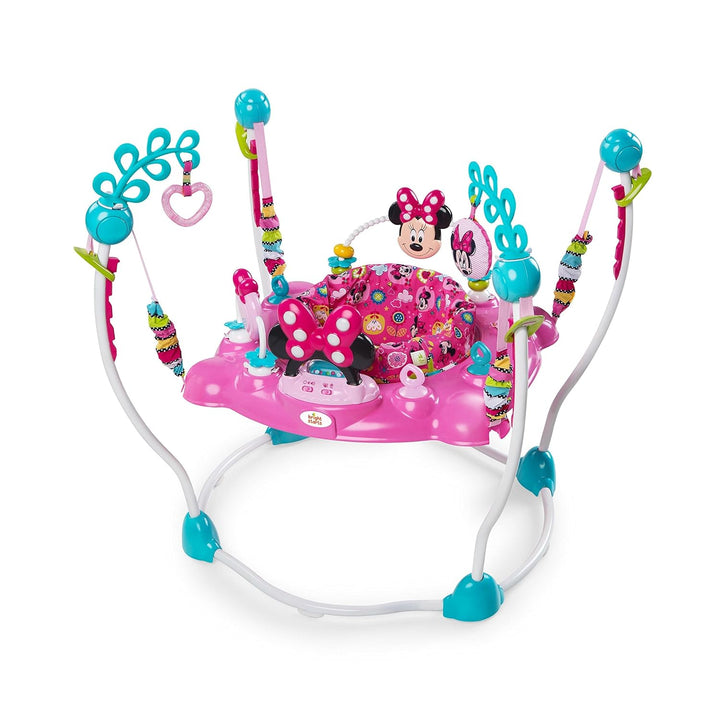Disney Baby MINNIE MOUSE Peekaboo Baby Activity Center Jumper with 8 Toys, Lights & Sounds, 360-Degree Seat, 6-12 Months (Pink/Blue)