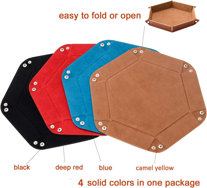 SHYVIA Dice Tray for RPG DND Table Games Metal Dice Rolling Tray Holder Dice Storage Box Larger Size Double Sided Folding PU Leather and Velvet 4 Pieces