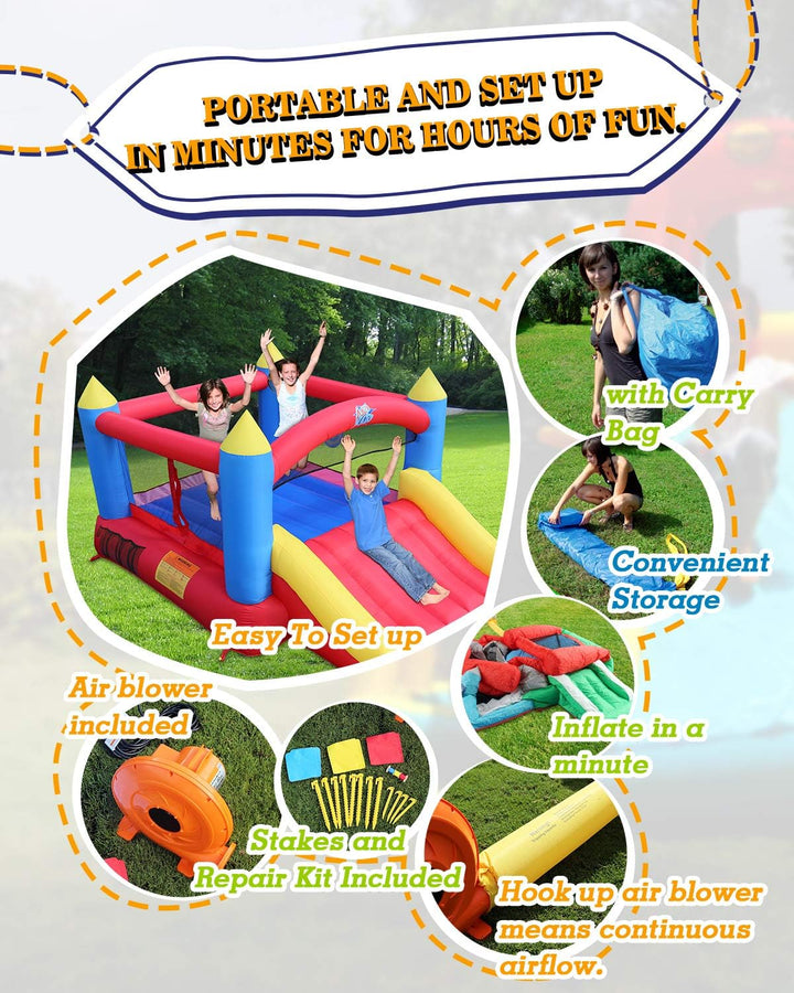 [Updated Version] Bounce House, Inflatable Bouncer with Air Blower, Jumping Castle with Slide, Family Backyard Bouncy Castle, Durable Sewn with Extra Thick Material, Idea for Kids (C-9745)