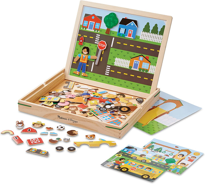 Wooden Magnetic Matching Picture Game with 119 Magnets and Scene Cards Magnetic Book Scenes for Kids Ages 3+