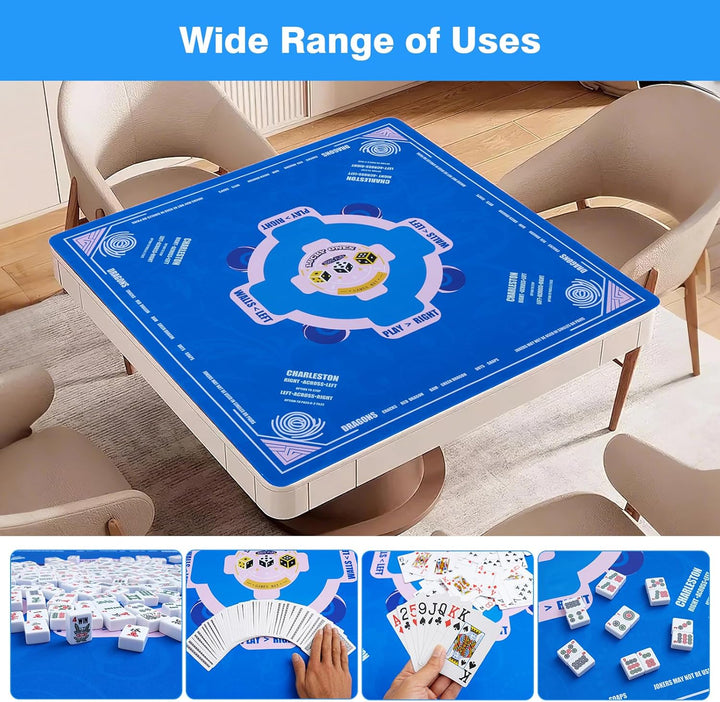 Mahjong Mat (33"X33") Noise Reduction Non-Slip, American Mahjong Mat for Table with 3 Dice & Carrying Bag, Waterproof Surface Mah Jongg Mats for Poker, Card, Dominoes, Board & Tile Games (Blue)