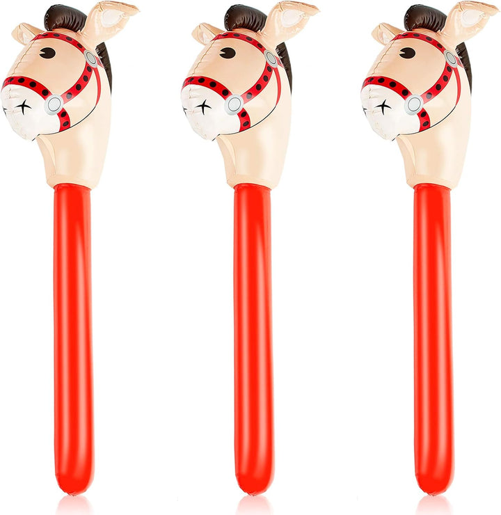 3 Pieces Inflatable Stick Horse Inflatable Horsehead Stick for Theme Party Decoration, 37 Inches