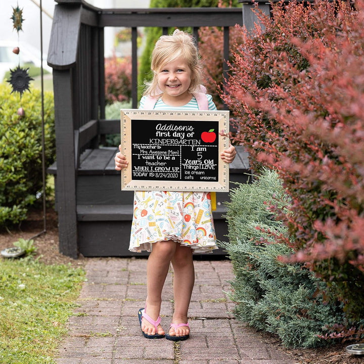Bloom Owl First Day of School Chalkboard Sign - 11.5"X15" Reusable Back to School Photo Prop with Wooden Ruler Frame for Preschool, Kindergarten, and Beyond
