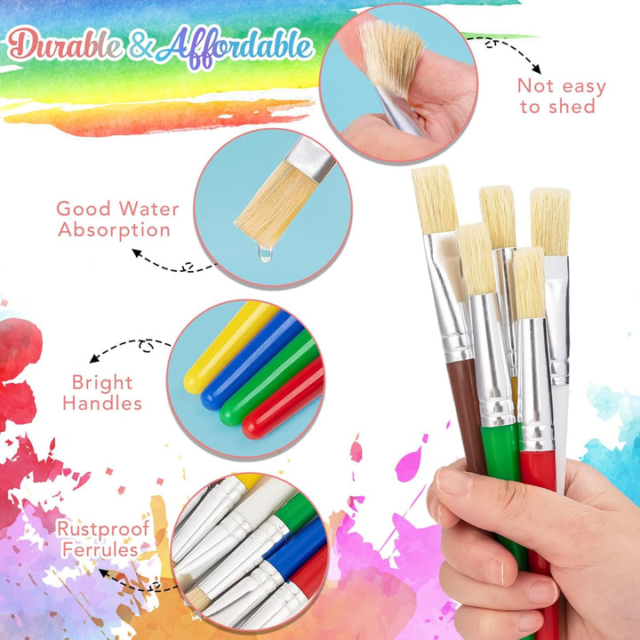 Paint Brushes for Kids, 10 Pcs Big Washable Chubby Toddler Paint Brushes, Easy to Clean & Grip round and Flat Preschool Paint Brushes with No Shed Bristle for Acrylic Paint, Washable Paint