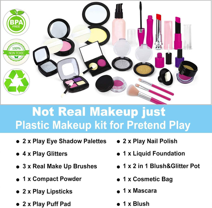 Pretend Makeup Kit for Girls, Kids Pretend Play Makeup Set - with Cosmetic Bag for Birthday Christmas, Toy Makeup Set for Toddler, Little Girls Age 3+(Not Real Makeup)