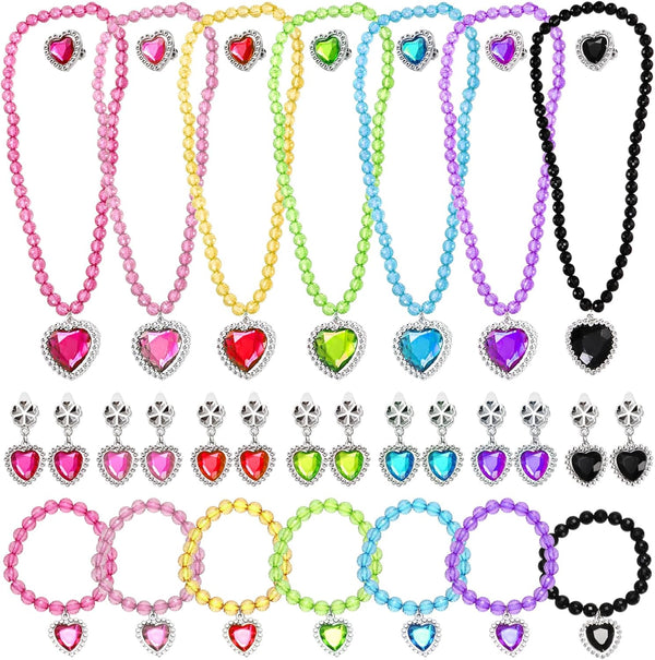 7 Sets Dress up Jewelry, Jewelry Princess Pretend Toy with Bracelet, Necklace, Ring and Earrings, Cosplay Jewelry Set for Party
