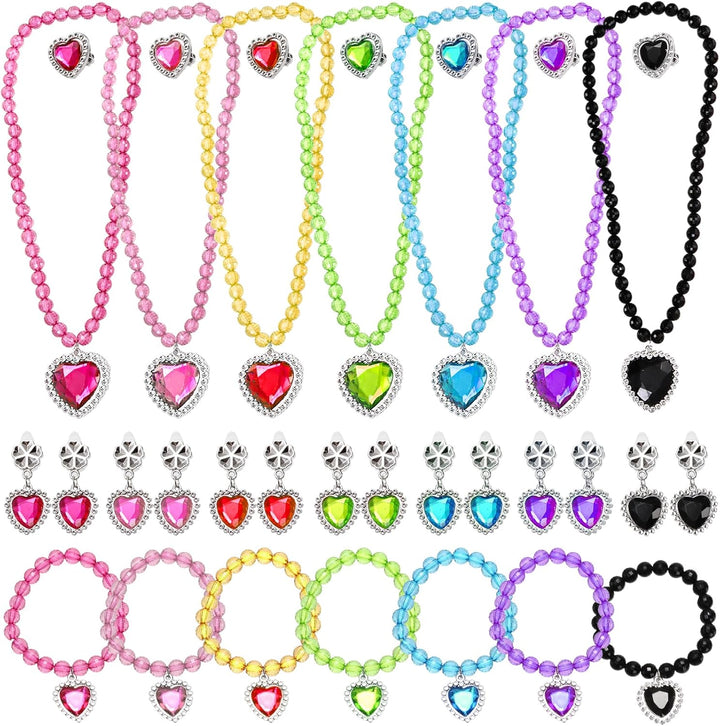7 Sets Dress up Jewelry, Jewelry Princess Pretend Toy with Bracelet, Necklace, Ring and Earrings, Cosplay Jewelry Set for Party