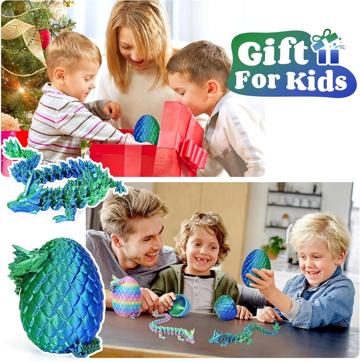 12" 3D Printed Dragon Egg, Cool 3D Printer Articulated Crystal Dragon Toy for Boys Kid Teen, Animals Fidget Toy Dinosaur Eggs for 5-7 4-6 8-12 Year Old Boys Kid Girls (Laser Green-12Inch)