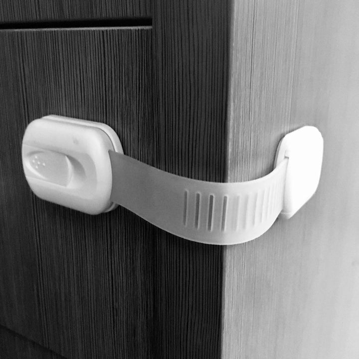 6 Pack  Multi-Use Adhesive Straps Locks - Childproofing Baby Proofing Cabinet Latches for Drawers, Fridge, Dishwasher, Toilet Seat, Cupboard, Oven,Trash Can, No Drilling (White) (6)