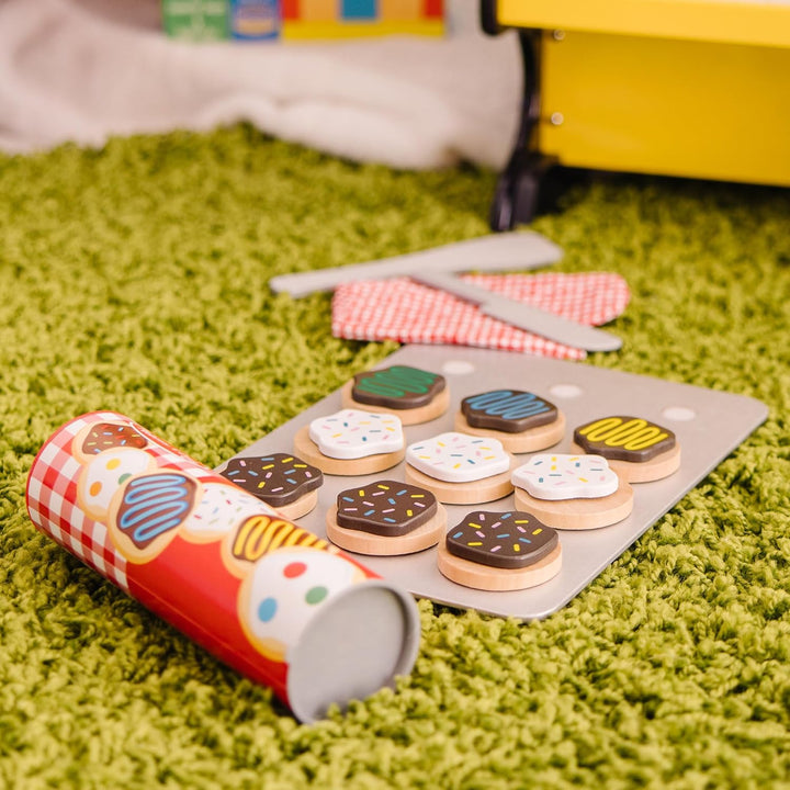Slice and Bake Cookies Wooden Play Food Set with Toppings Pretend Cookies and Baking Sheet, Wooden Play Food Set, Toy Baking for Kids Ages 3+